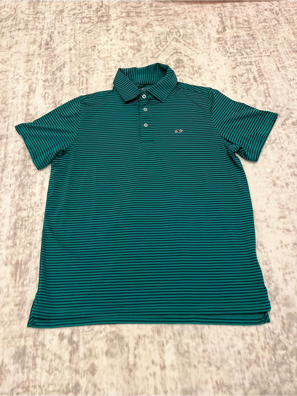 Vineyard Vines Boys’ Performance Polo – Green/Navy Stripe | Size L (16)